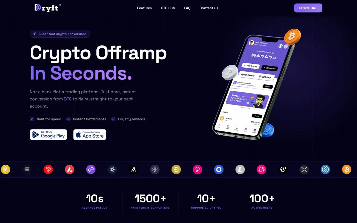 Dryft crypto off-ramp website by Kosiso Agbachi