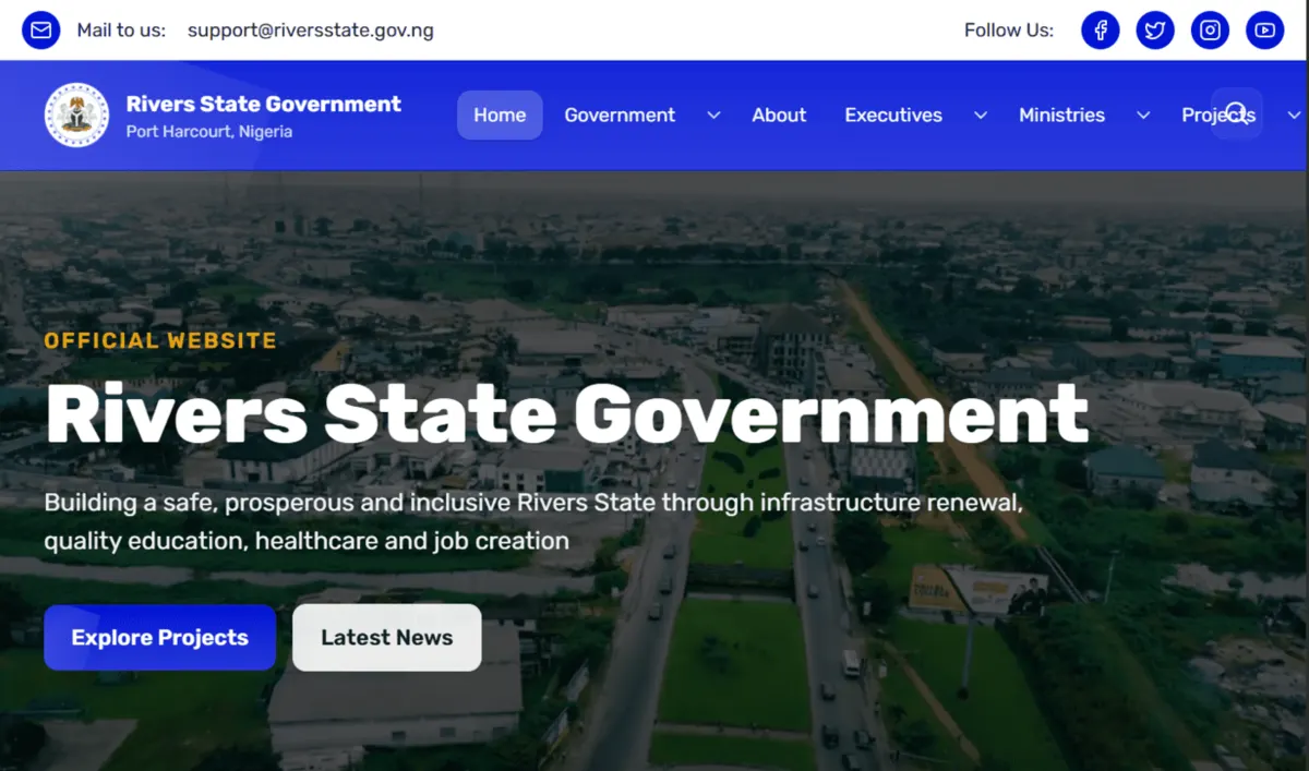 Rivers State Government website homepage designed by Kosiso Agbachi